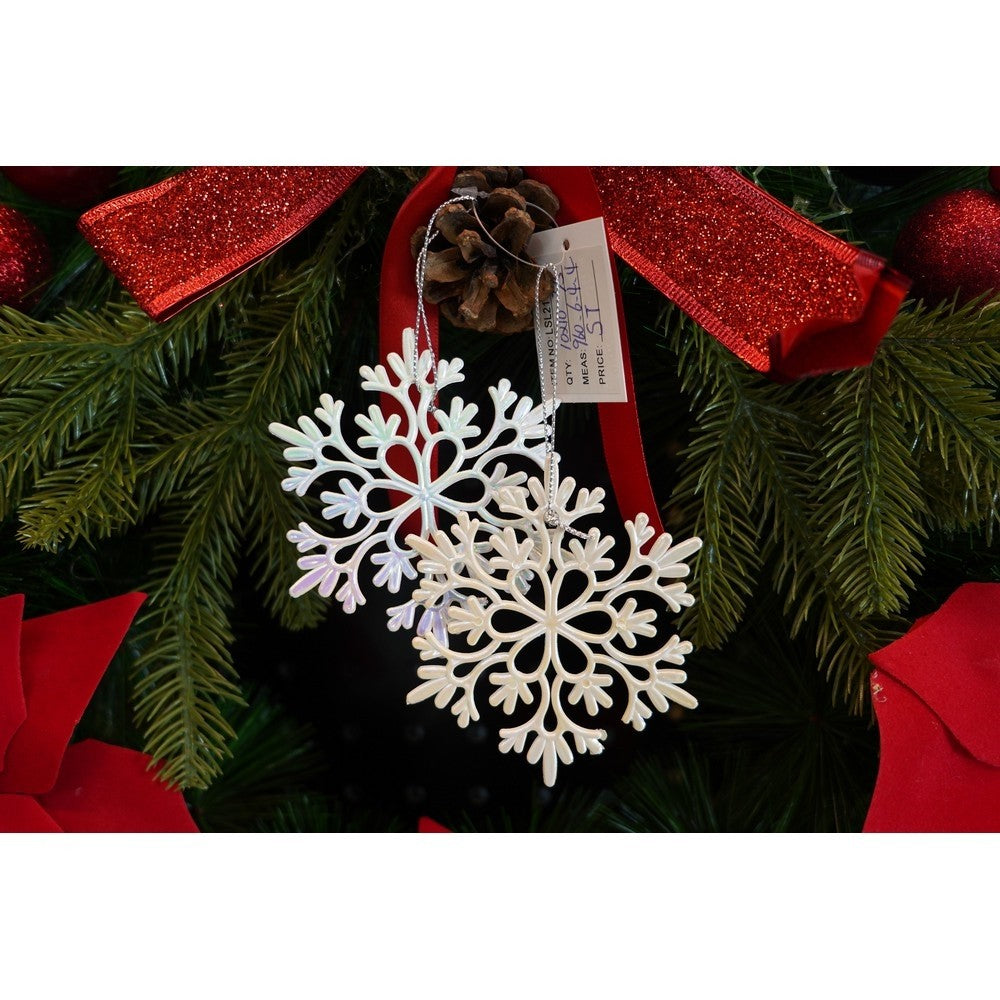Ornament brad de Craciun, Perlat, in forma de Fulg de nea, 10 cm x 10 cm, Plastic, Flippy-8