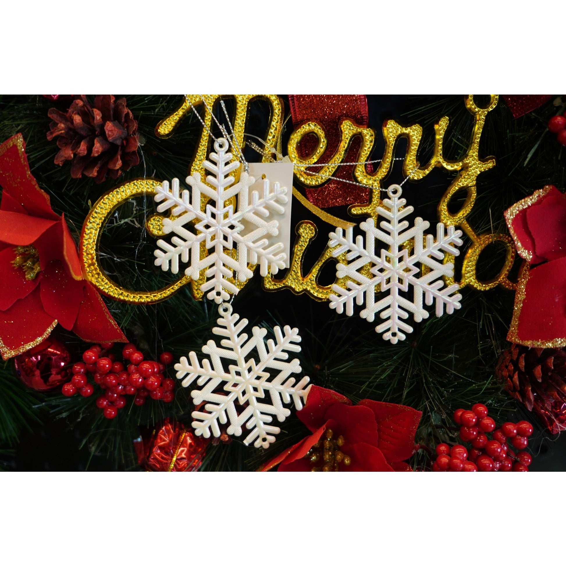Ornament brad de Craciun, Perlat, in forma de Fulg de nea, 8 cm x 8 cm, Plastic, Flippy-1