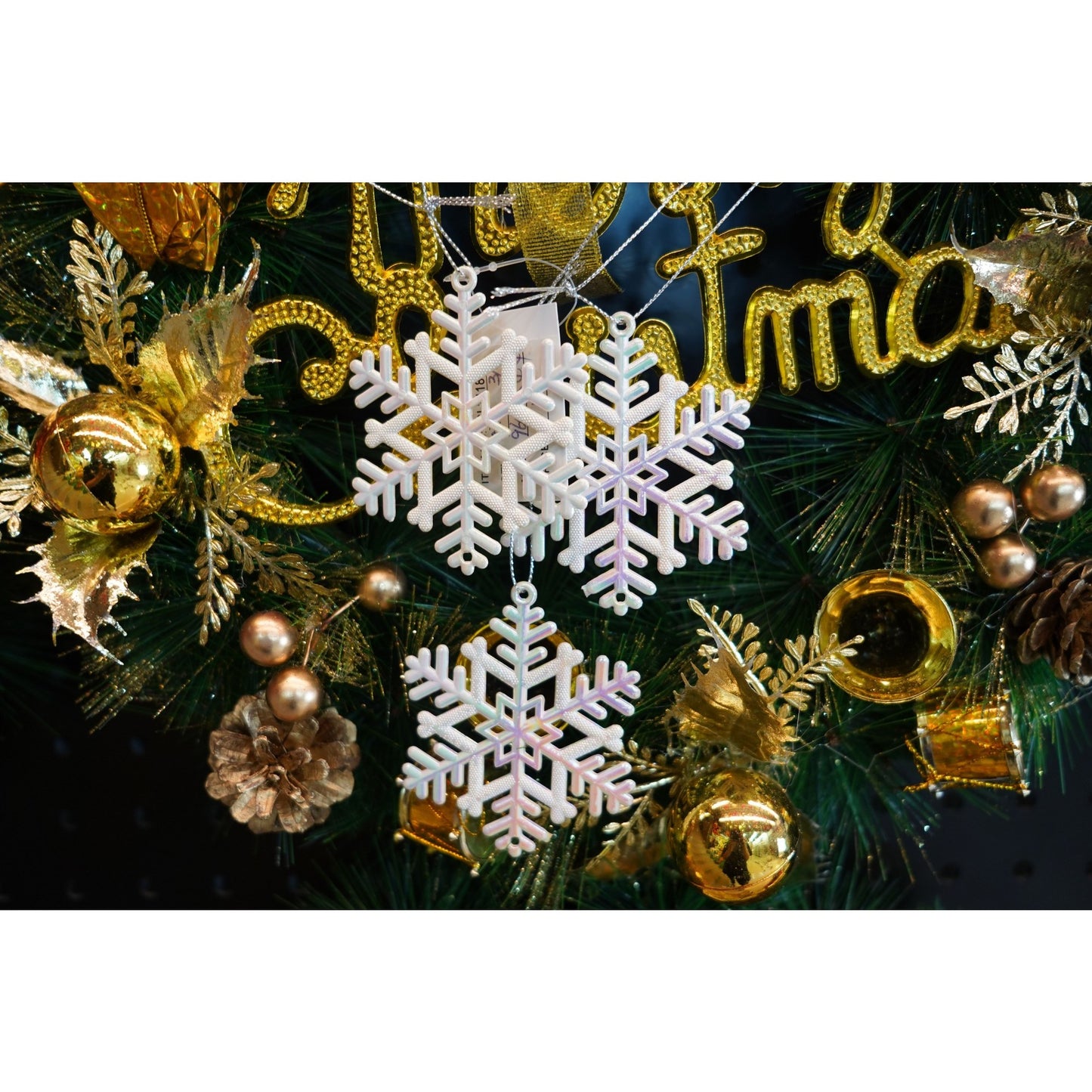 Ornament brad de Craciun, Perlat, in forma de Fulg de nea, 8 cm x 8 cm, Plastic, Flippy-2