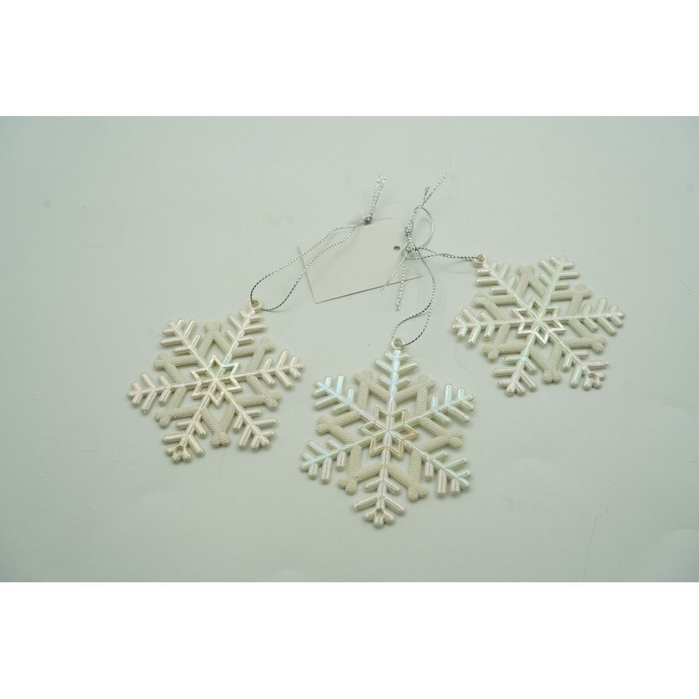 Ornament brad de Craciun, Perlat, in forma de Fulg de nea, 8 cm x 8 cm, Plastic, Flippy-8