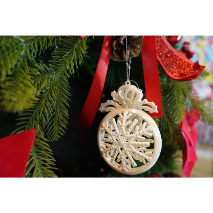 Ornament brad de Craciun, Perlat, Rotund, 8 cm x 11 cm, Plastic, Flippy-1