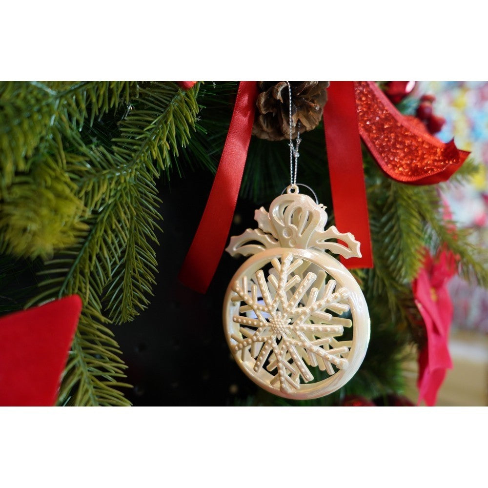 Ornament brad de Craciun, Perlat, Rotund, 8 cm x 11 cm, Plastic, Flippy-6