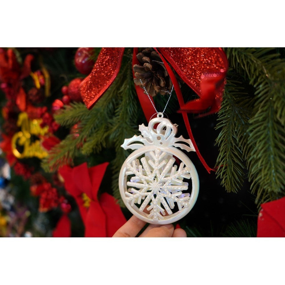 Ornament brad de Craciun, Perlat, Rotund, 8 cm x 11 cm, Plastic, Flippy-7