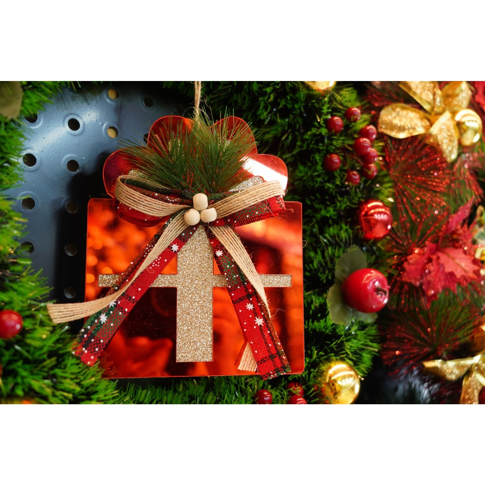 Ornament brad, Flippy, Cadou, Rosu, Lucios, 15*15CM, Acril, Interior/ Exterior-3