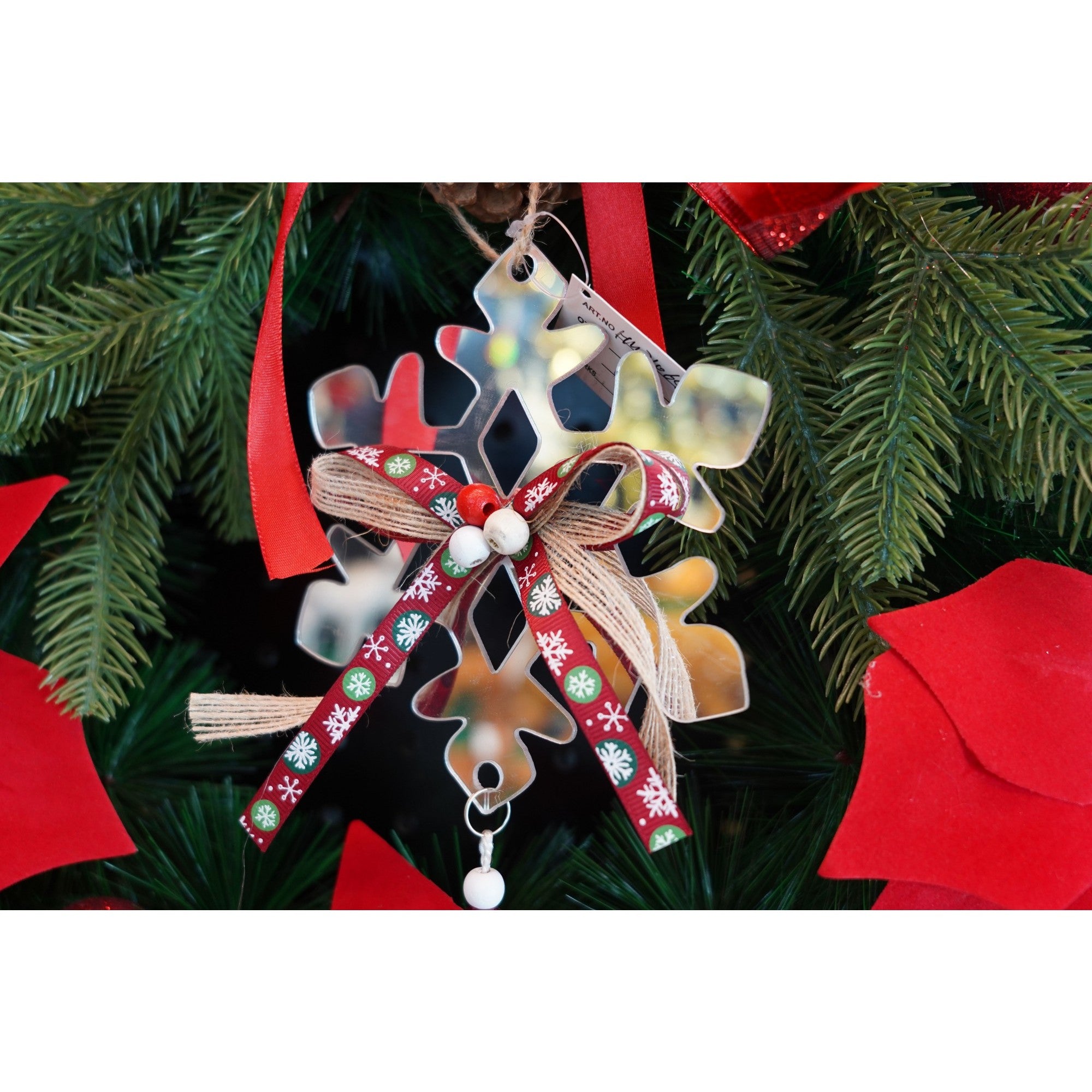Ornament brad, Flippy, Fulg de nea, Argintiu, Lucios, 14*26CM, Acril, Interior/ Exterior-1