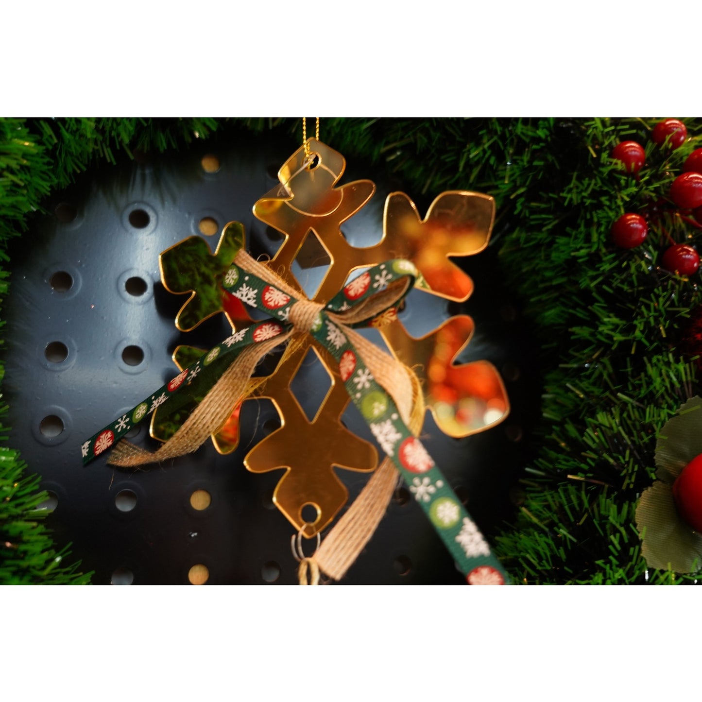 Ornament brad, Flippy, Fulg de nea, Auriu, Lucios, 15*27CM, Acril, Interior/ Exterior-2