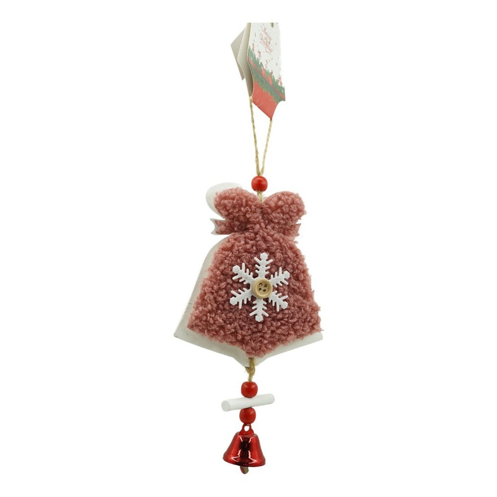 Ornament de brad broderie cu clopot, Flippy, roz, lemn, 18 cm-2