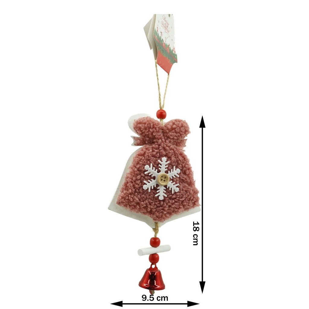 Ornament de brad broderie cu clopot, Flippy, roz, lemn, 18 cm-3