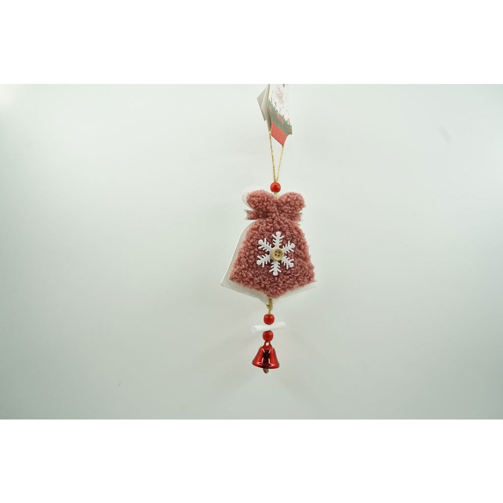 Ornament de brad broderie cu clopot, Flippy, roz, lemn, 18 cm-0