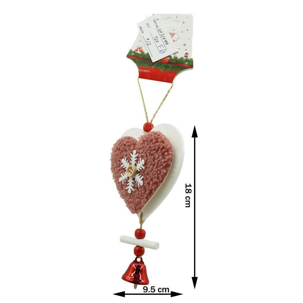 Ornament de brad broderie cu inima, Flippy, roz, lemn, 18 cm-2