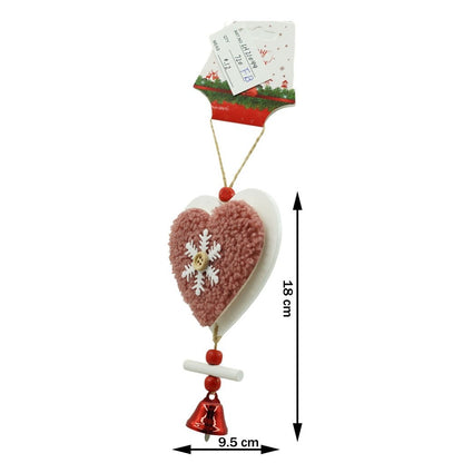 Ornament de brad broderie cu inima, Flippy, roz, lemn, 18 cm-2