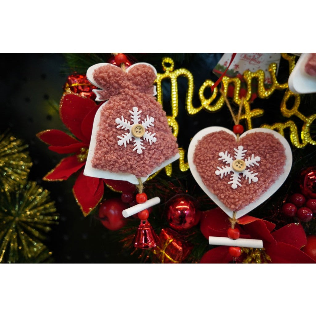 Ornament de brad broderie cu inima, Flippy, roz, lemn, 18 cm-4