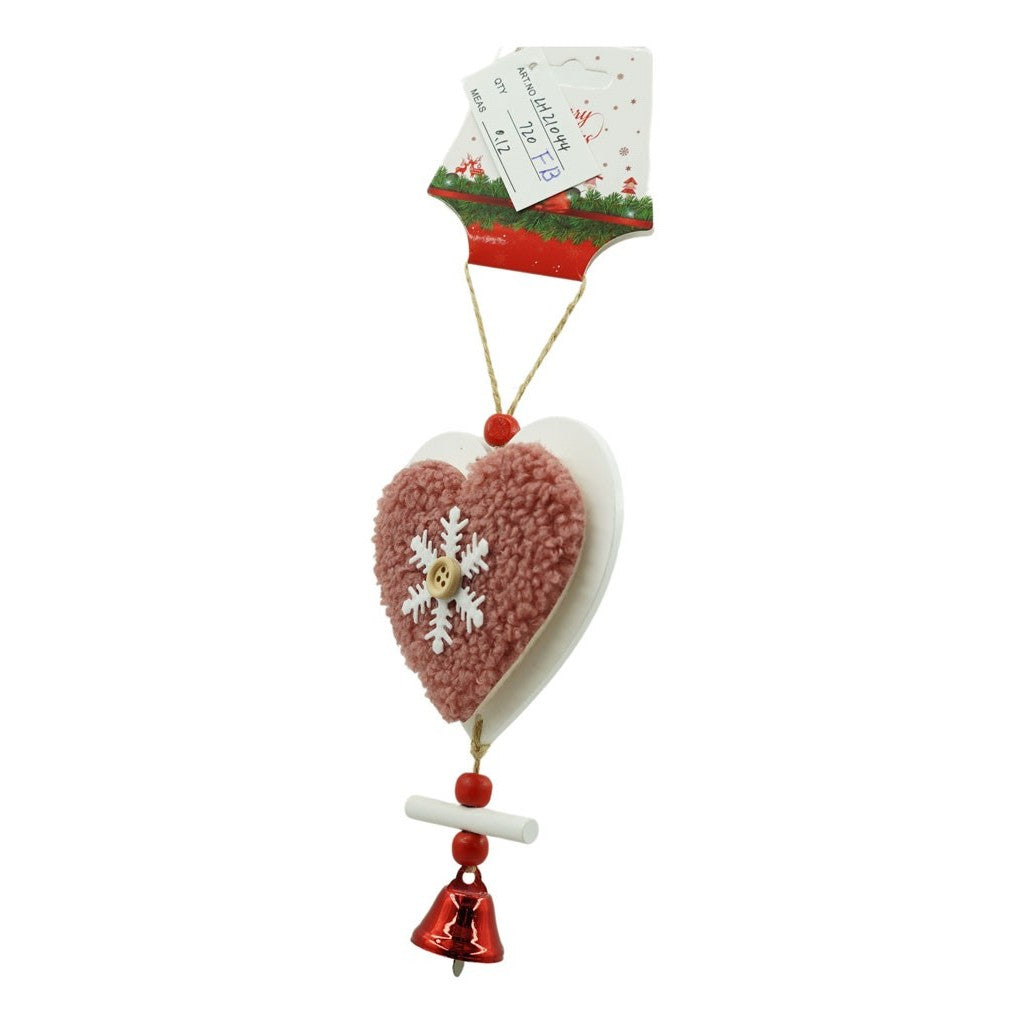 Ornament de brad broderie cu inima, Flippy, roz, lemn, 18 cm-0