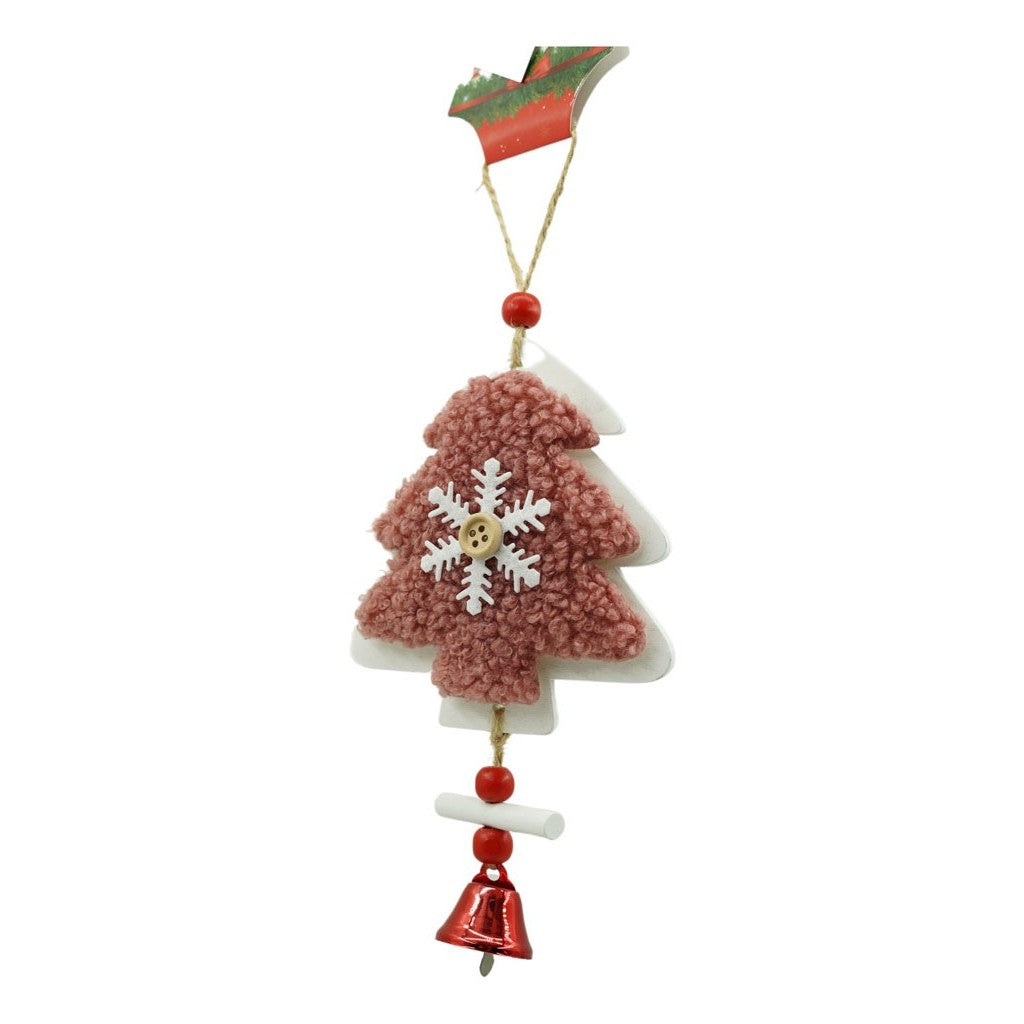 Ornament de brad broderie cu pomul de craciun, Flippy, roz, lemn, 18 cm-1