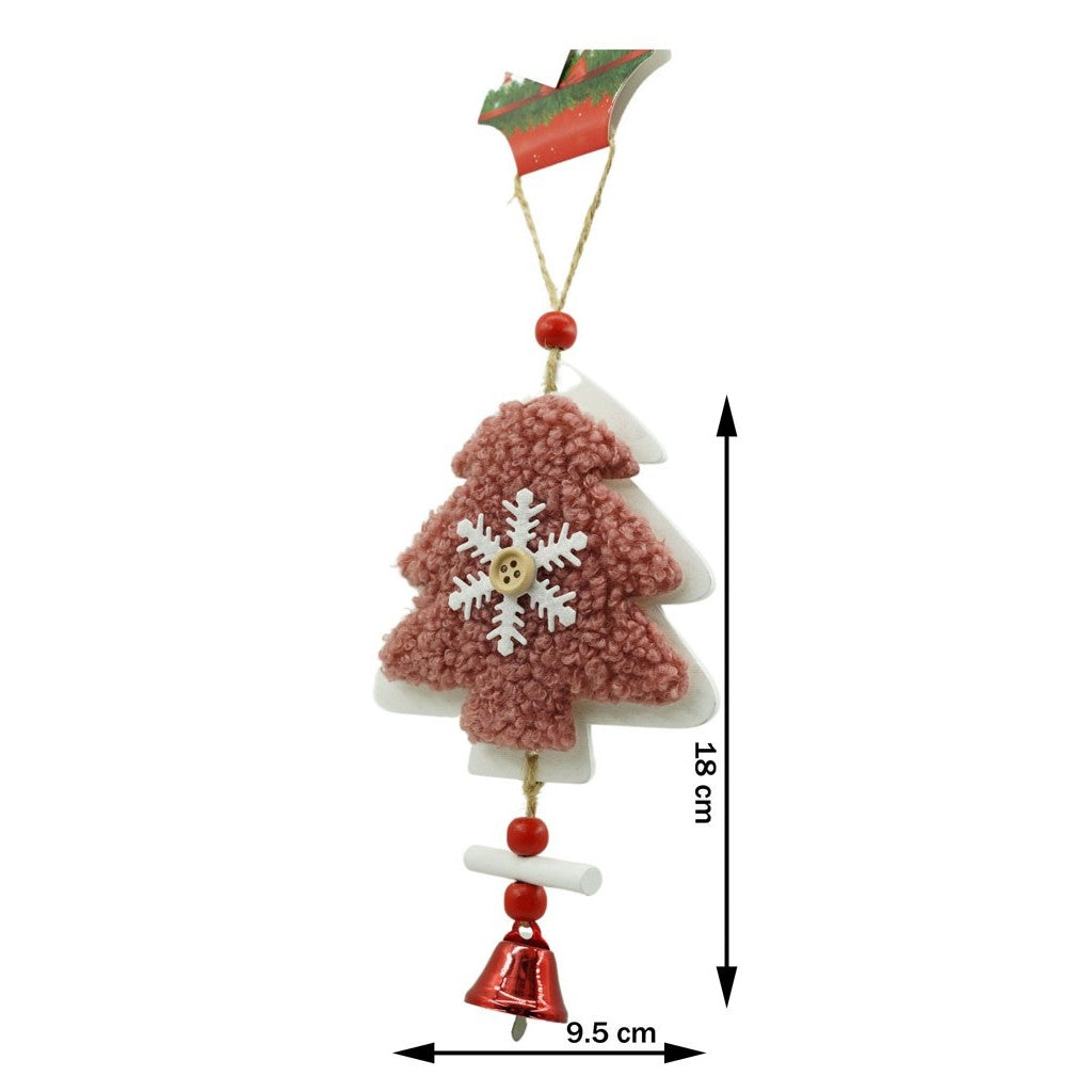 Ornament de brad broderie cu pomul de craciun, Flippy, roz, lemn, 18 cm-2
