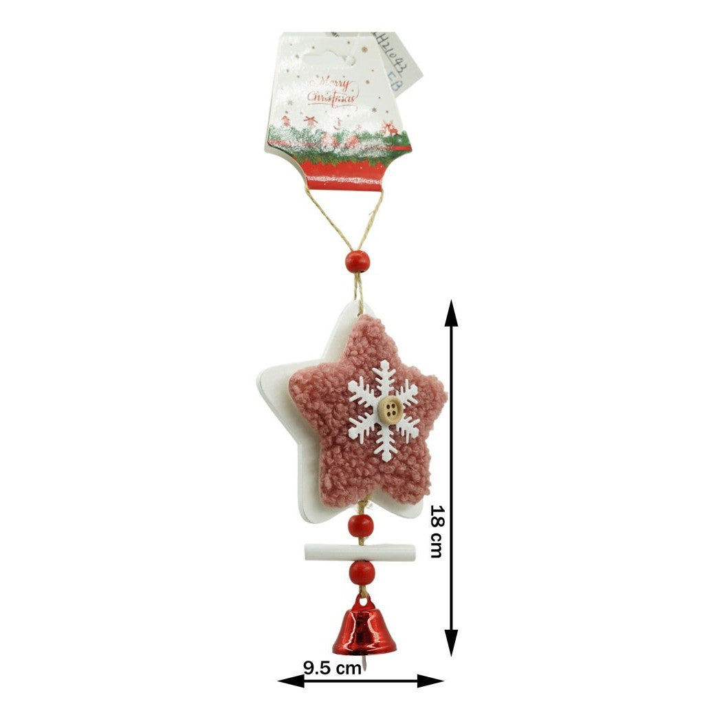 Ornament de brad broderie cu stea, Flippy, roz, lemn, 18 cm-2