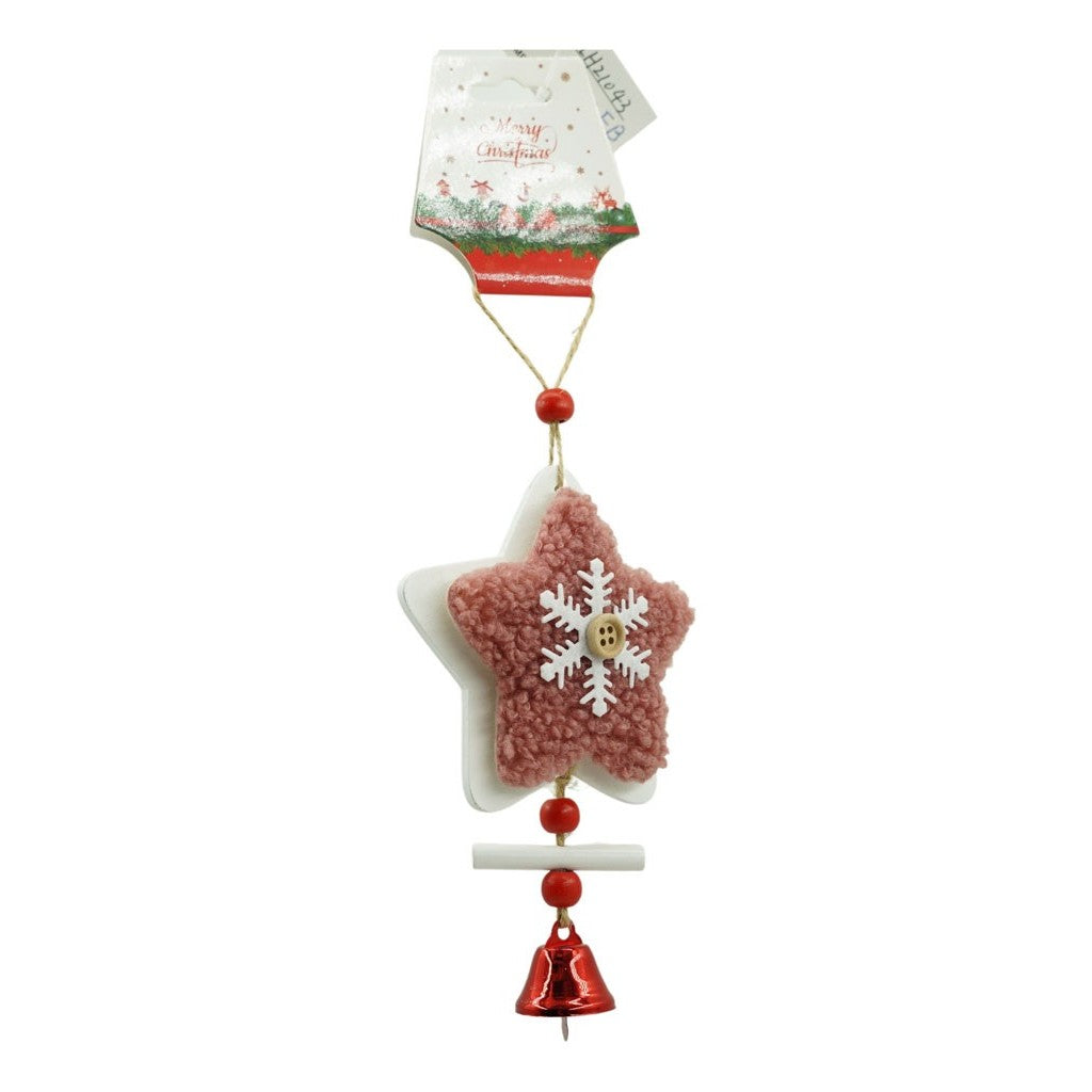 Ornament de brad broderie cu stea, Flippy, roz, lemn, 18 cm-0