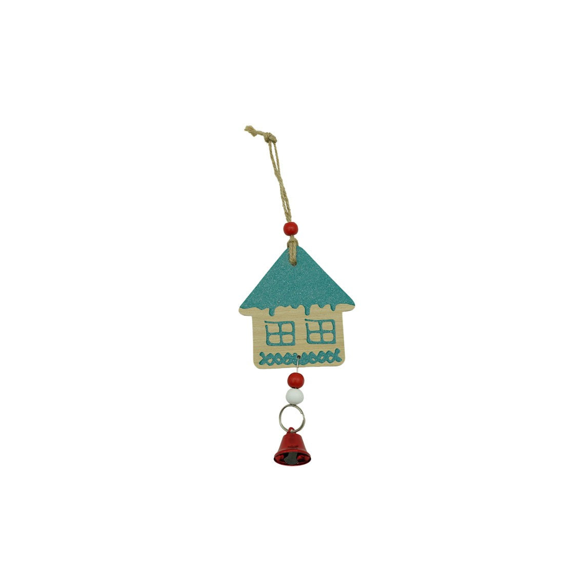 Ornament de brad casuta, Flippy, multicolor, lemn, 18 cm-0