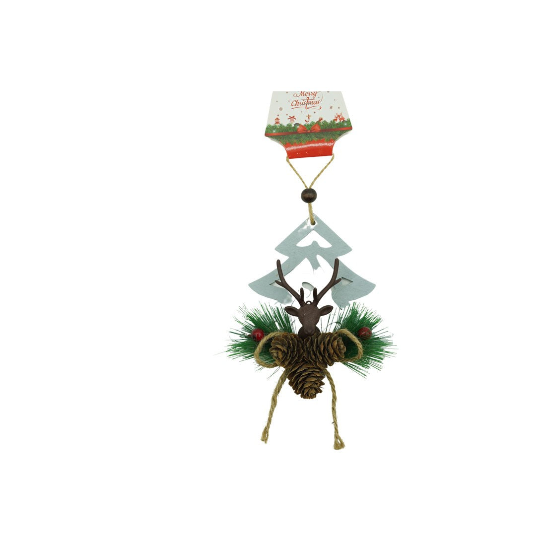 Ornament de brad cerb cu pom de craciun, Flippy, multicolor, lemn, 18 cm-1