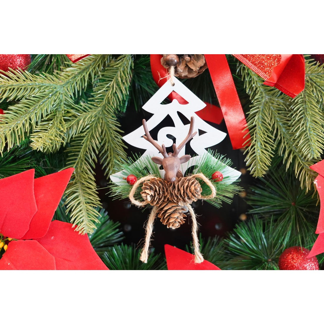 Ornament de brad cerb cu pom de craciun, Flippy, multicolor, lemn, 18 cm-2