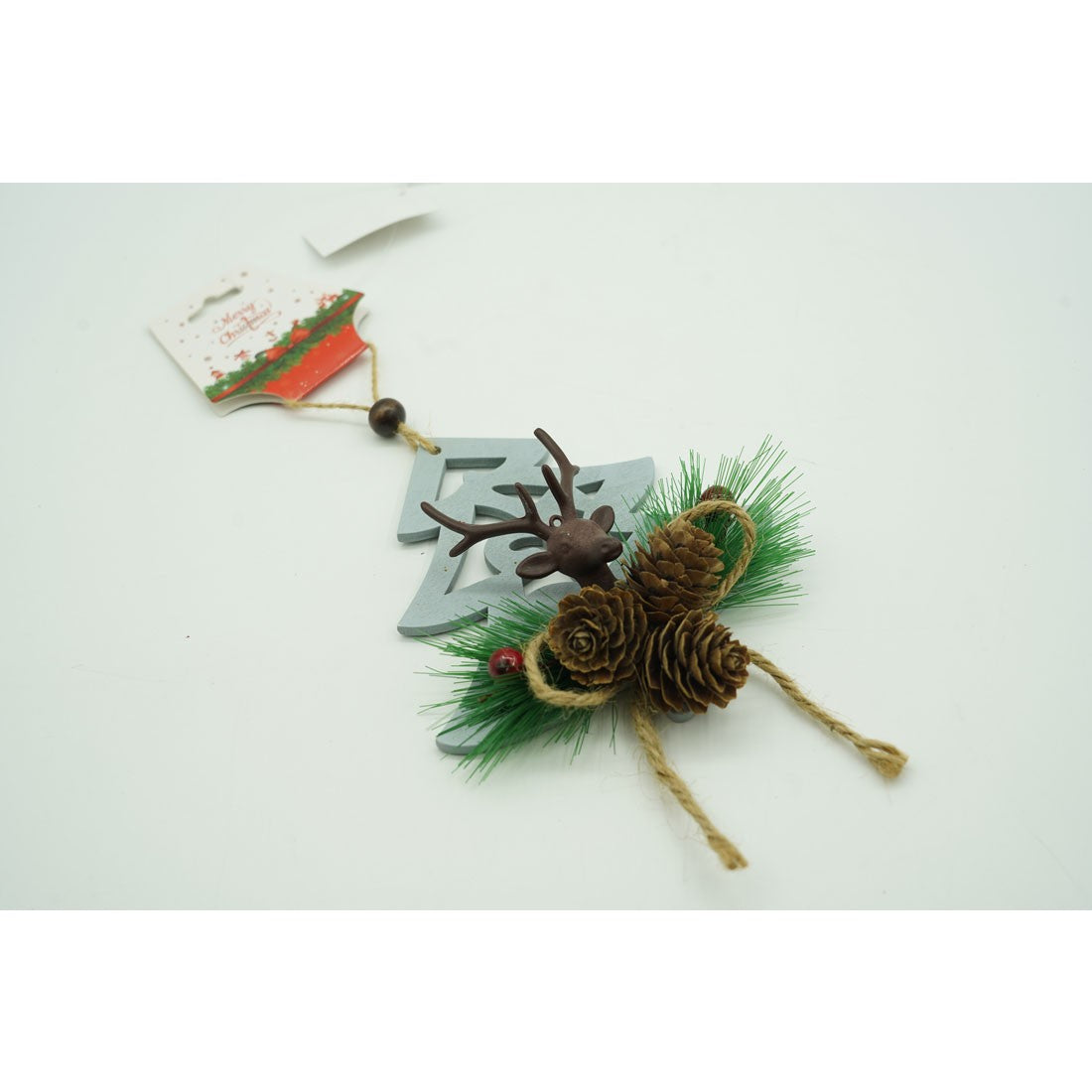 Ornament de brad cerb cu pom de craciun, Flippy, multicolor, lemn, 18 cm-4