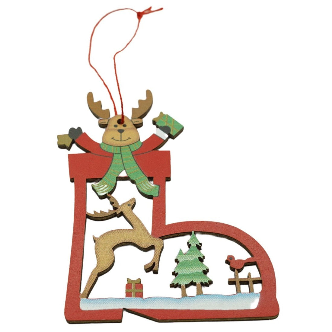 Ornament de brad cerb, Flippy, multicolor, lemn, 10 cm-1