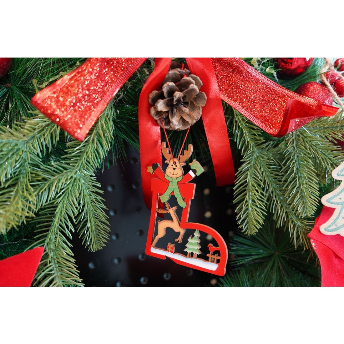 Ornament de brad cerb, Flippy, multicolor, lemn, 10 cm-2