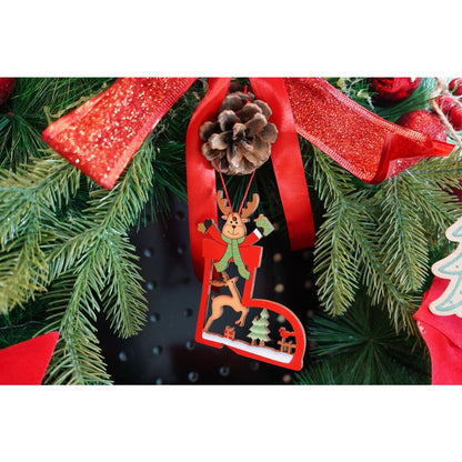 Ornament de brad cerb, Flippy, multicolor, lemn, 10 cm-2
