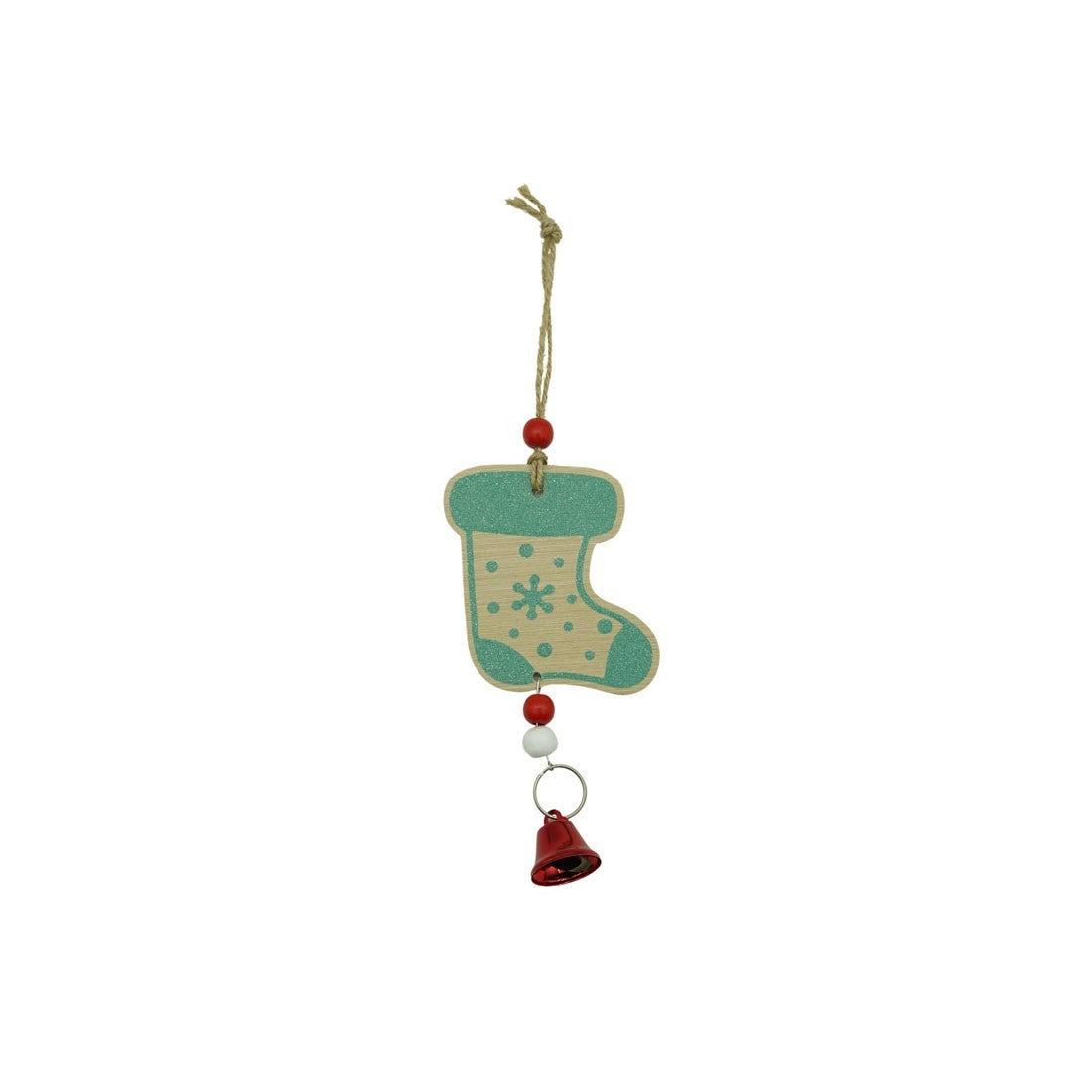 Ornament de brad ciorap cu clopotel, Flippy, multicolor, lemn, 17 cm-1