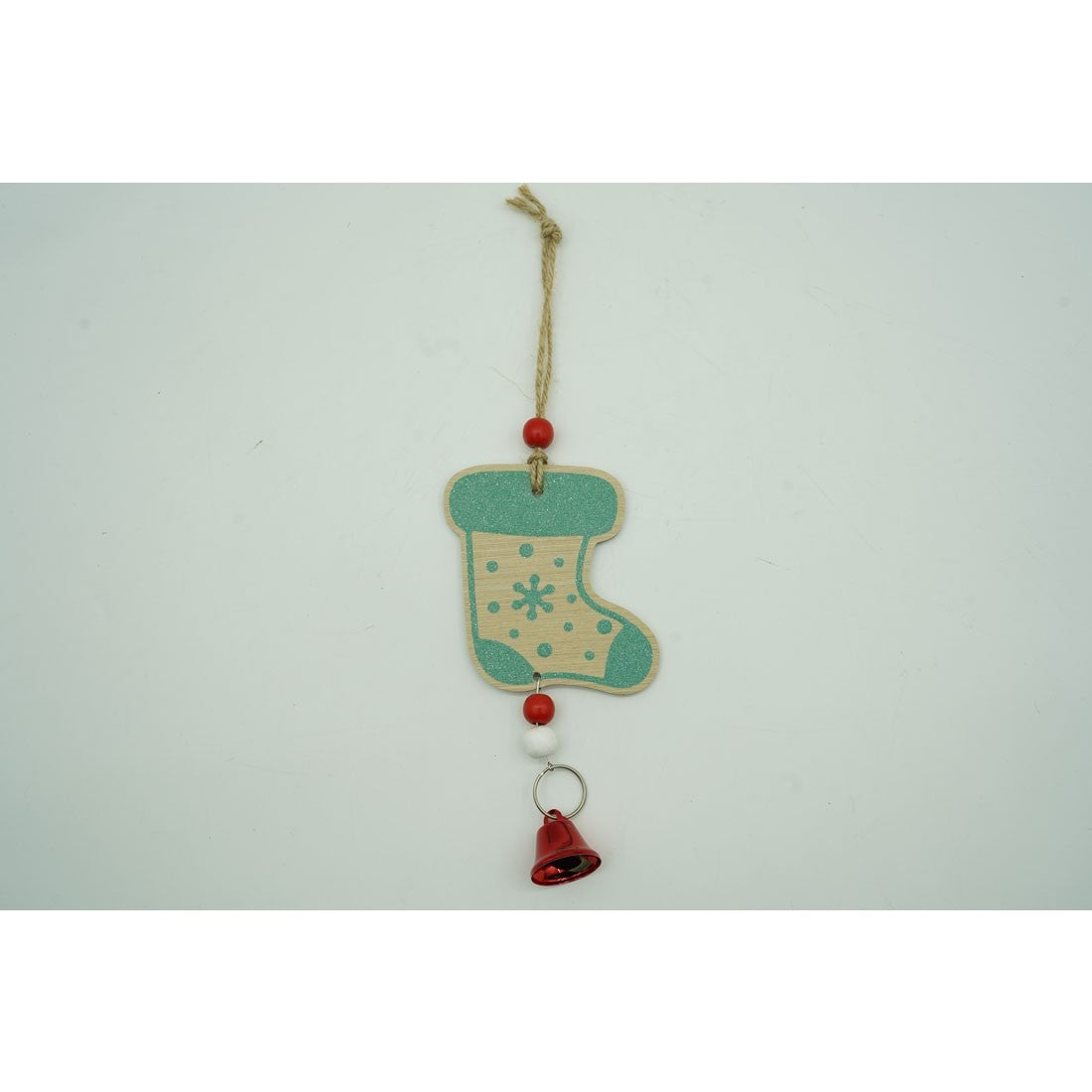 Ornament de brad ciorap cu clopotel, Flippy, multicolor, lemn, 17 cm-4