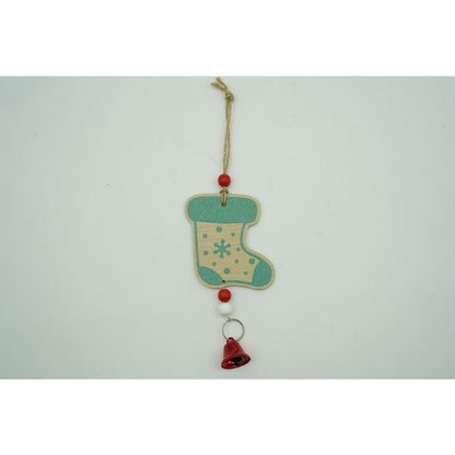 Ornament de brad ciorap cu clopotel, Flippy, multicolor, lemn, 17 cm-4