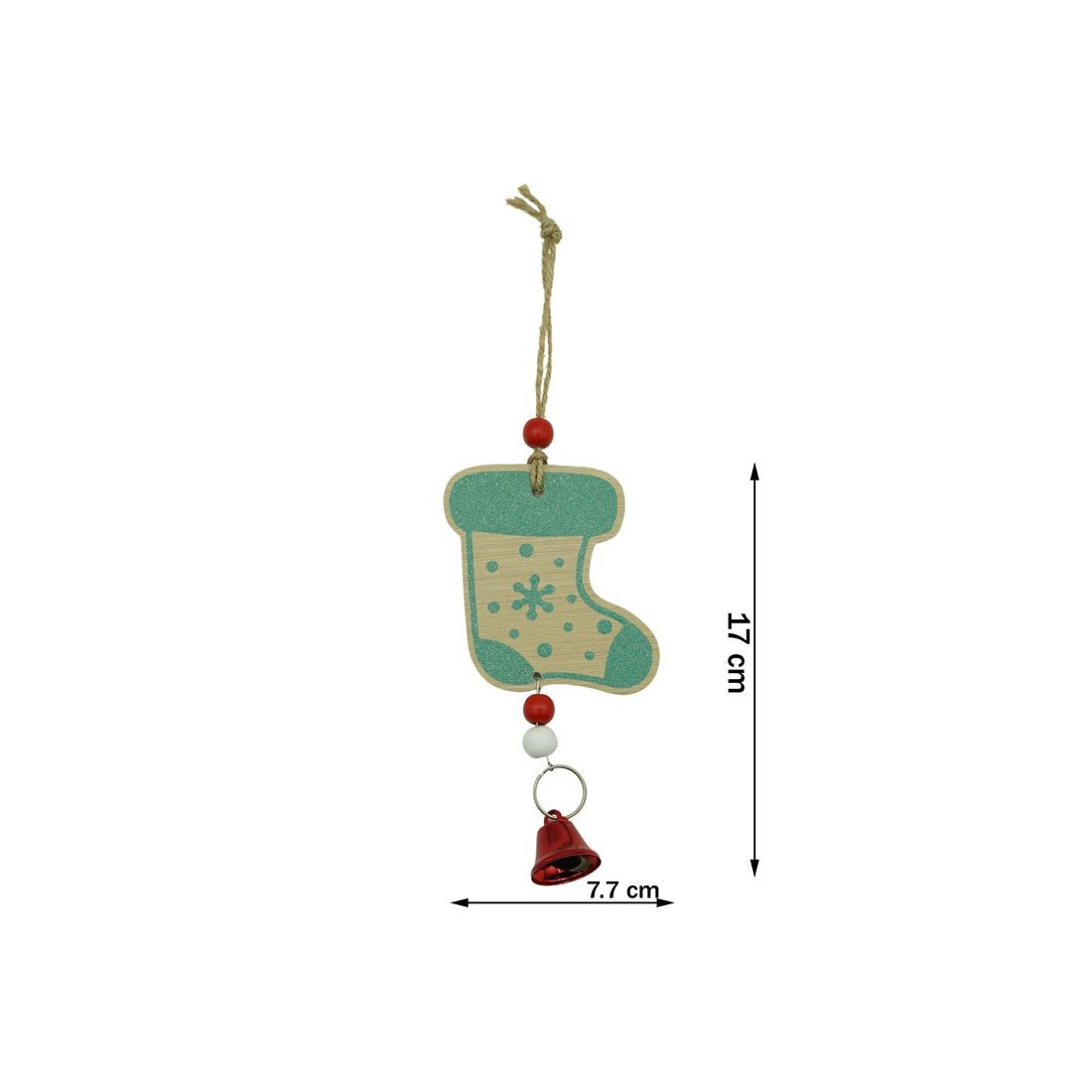 Ornament de brad ciorap cu clopotel, Flippy, multicolor, lemn, 17 cm-5