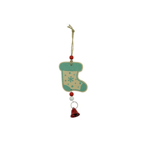 Ornament de brad ciorap cu clopotel, Flippy, multicolor, lemn, 17 cm-0