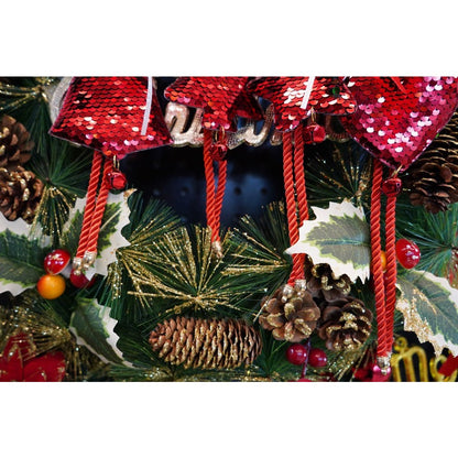 Ornament de brad clopotel cu paiete, Flippy, rosu, lemn, 25 cm-5