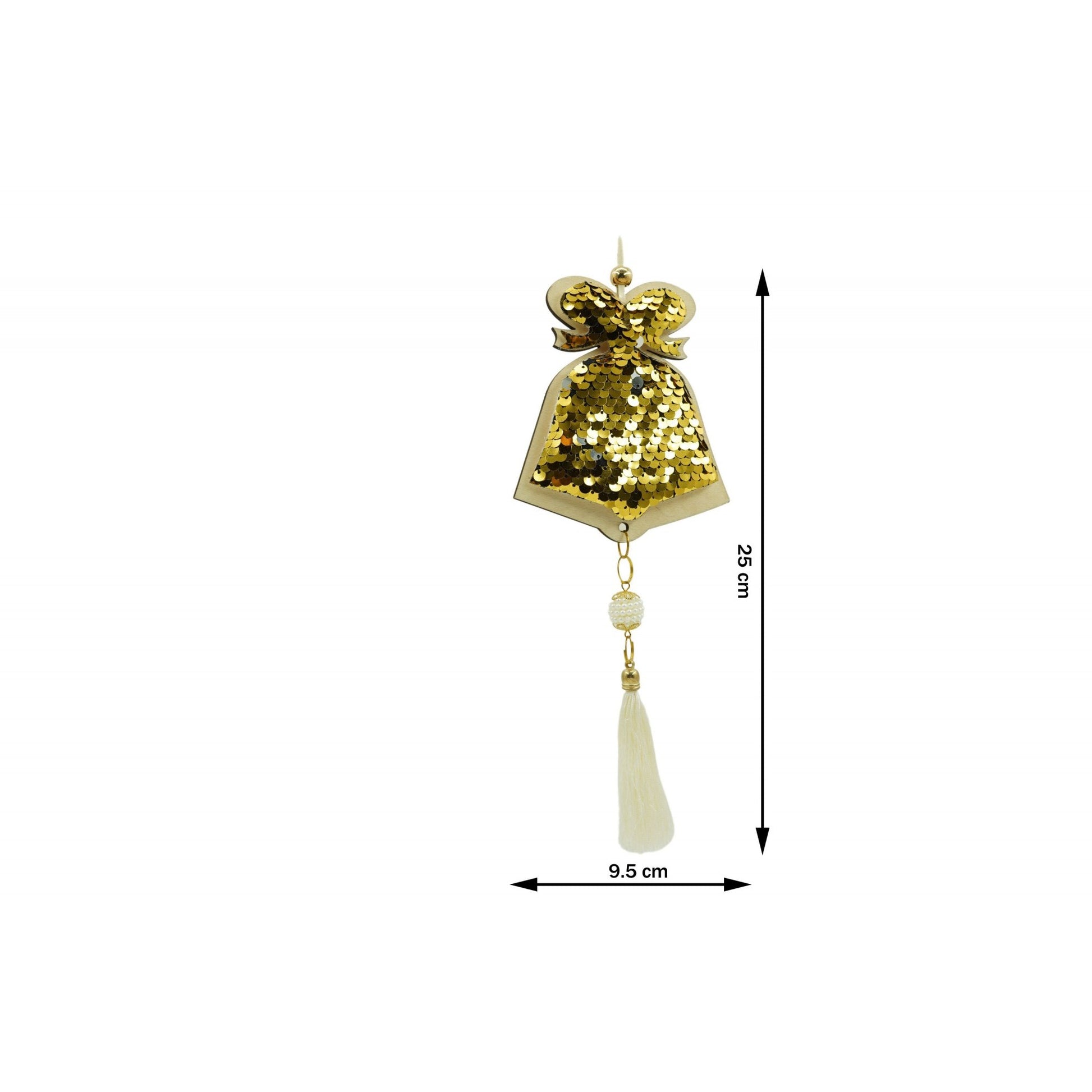 Ornament de brad clopotel cu paiete model 2, Flippy, auriu, lemn, 36 cm-4