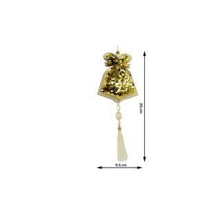 Ornament de brad clopotel cu paiete model 2, Flippy, auriu, lemn, 36 cm-0