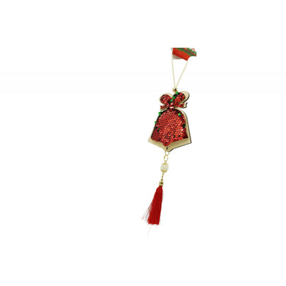 Ornament de brad clopotel cu paiete model 2, Flippy, rosu, lemn, 36 cm-6