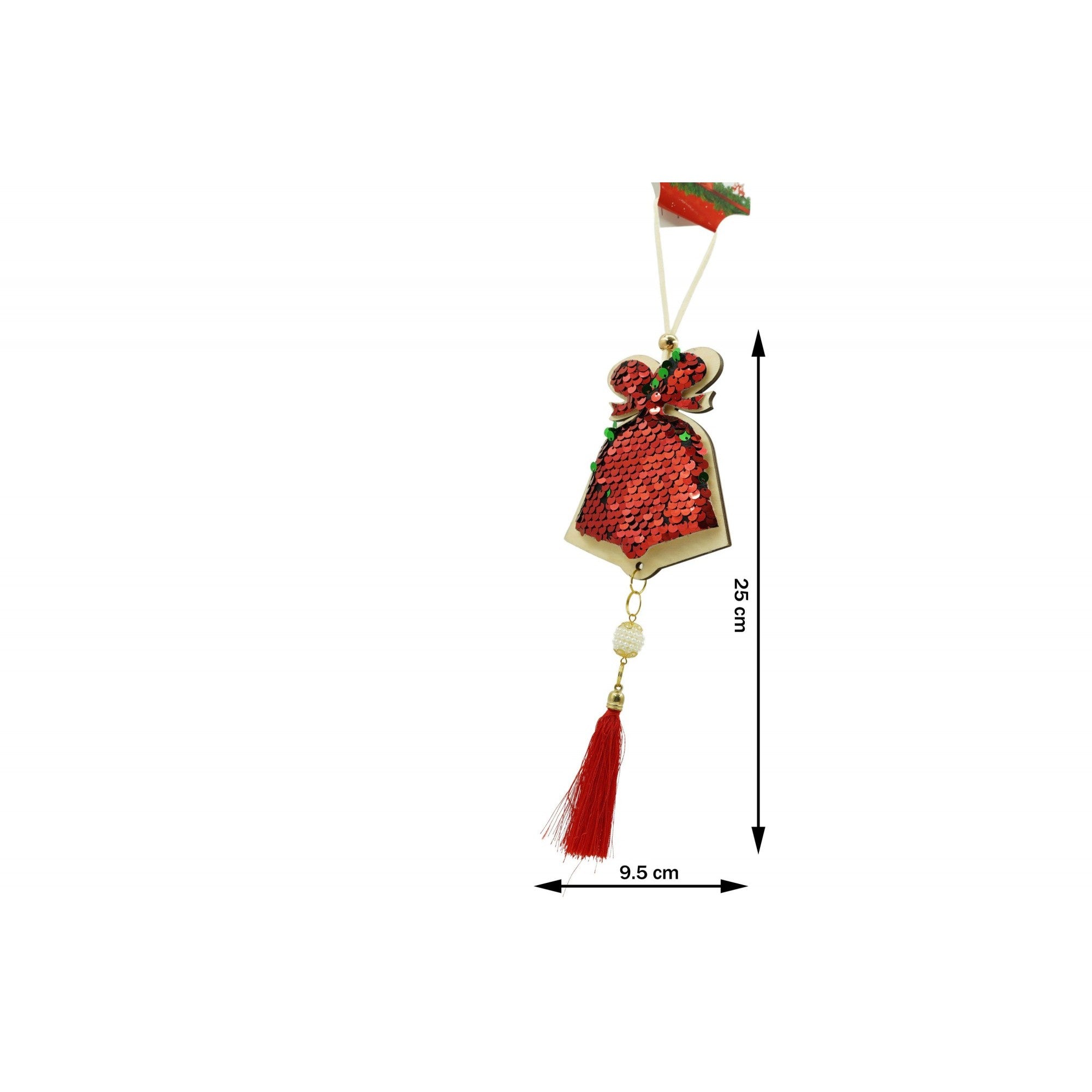 Ornament de brad clopotel cu paiete model 2, Flippy, rosu, lemn, 36 cm-7