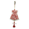 Ornament de brad clopotel din tweed, Flippy, alb/rosu, lemn, 18 cm-0