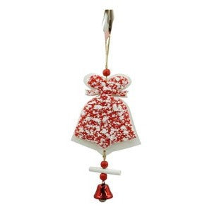 Ornament de brad clopotel din tweed, Flippy, alb/rosu, lemn, 18 cm-0