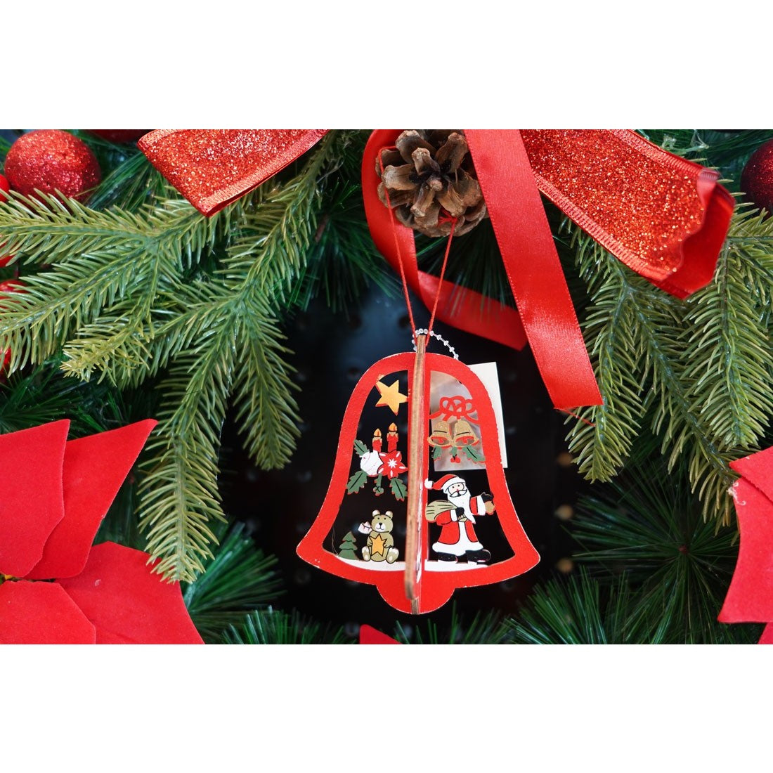 Ornament de brad clopotel, Flippy, multicolor, lemn, 10.5x9.5 cm-2