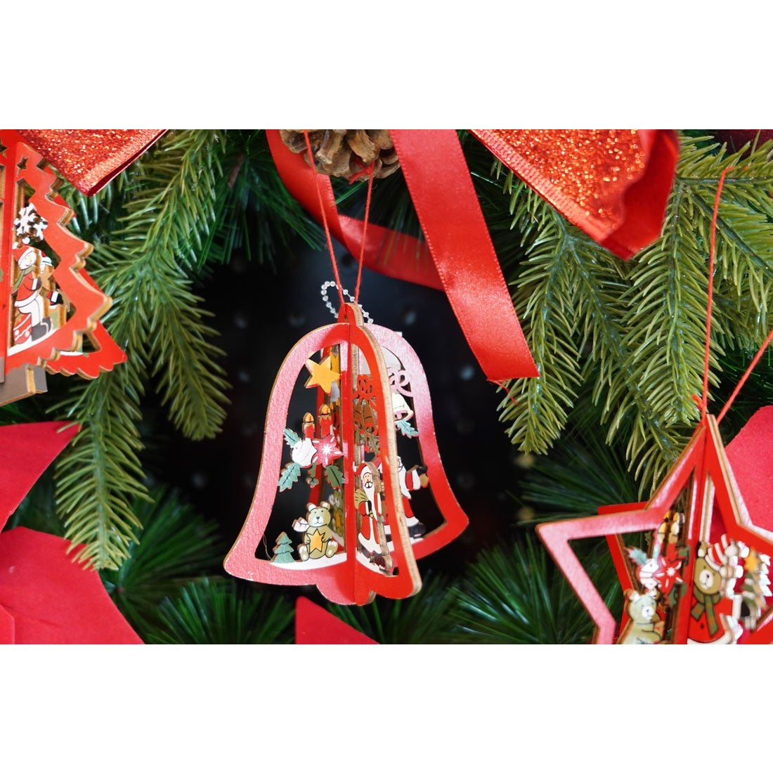 Ornament de brad clopotel, Flippy, multicolor, lemn, 10.5x9.5 cm-3
