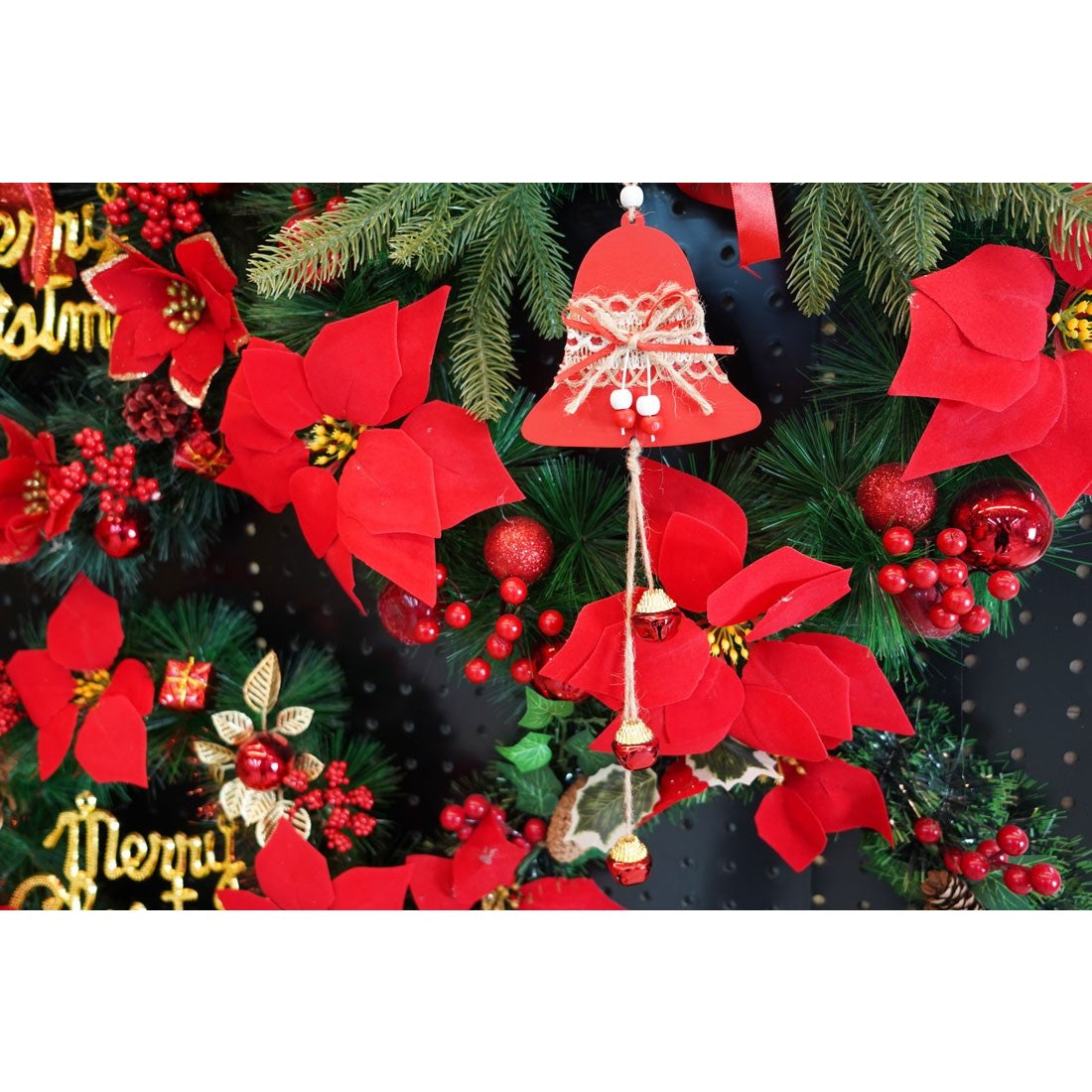 Ornament de brad clopotel, Flippy, rosu, lemn/textil, 36 cm-2