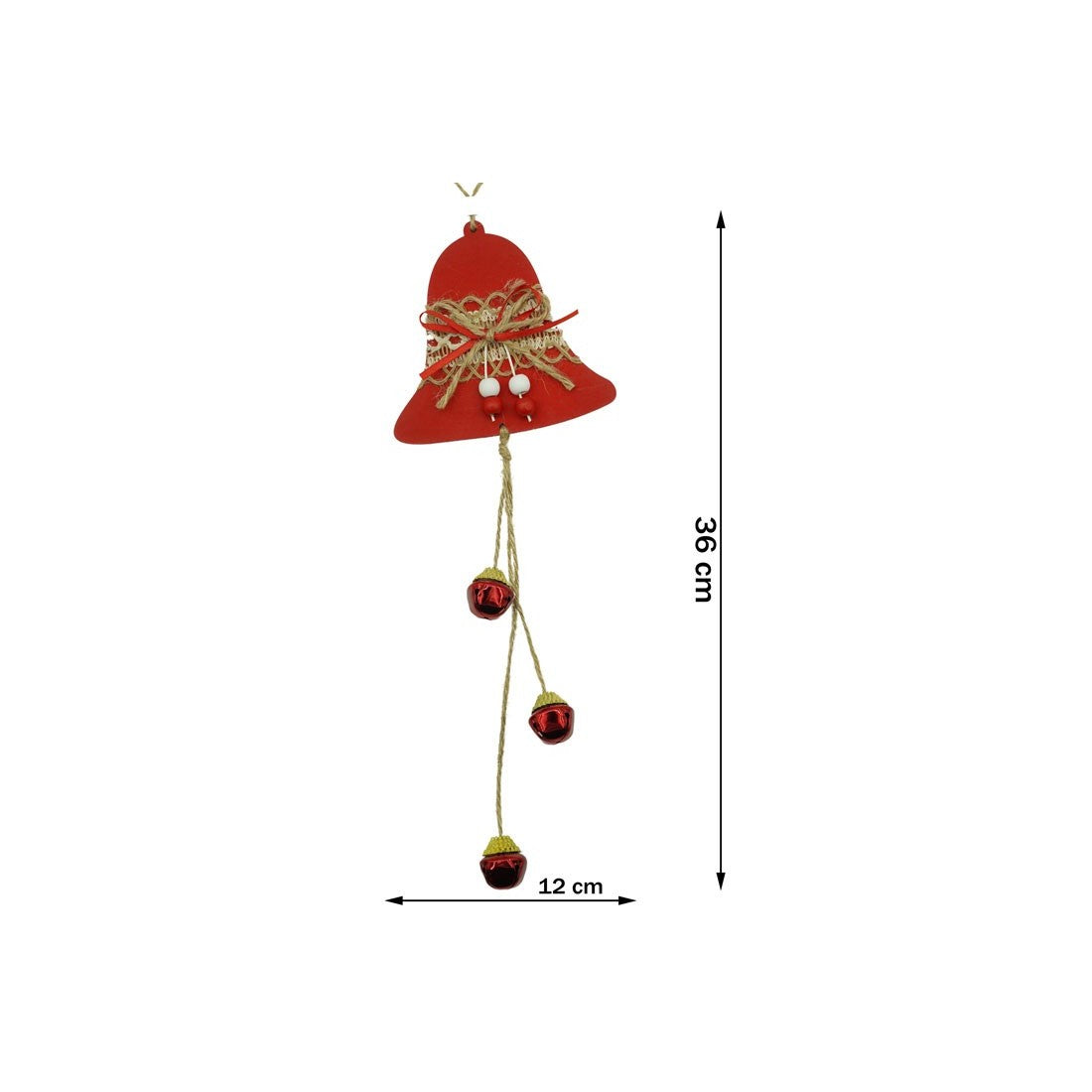 Ornament de brad clopotel, Flippy, rosu, lemn/textil, 36 cm-4