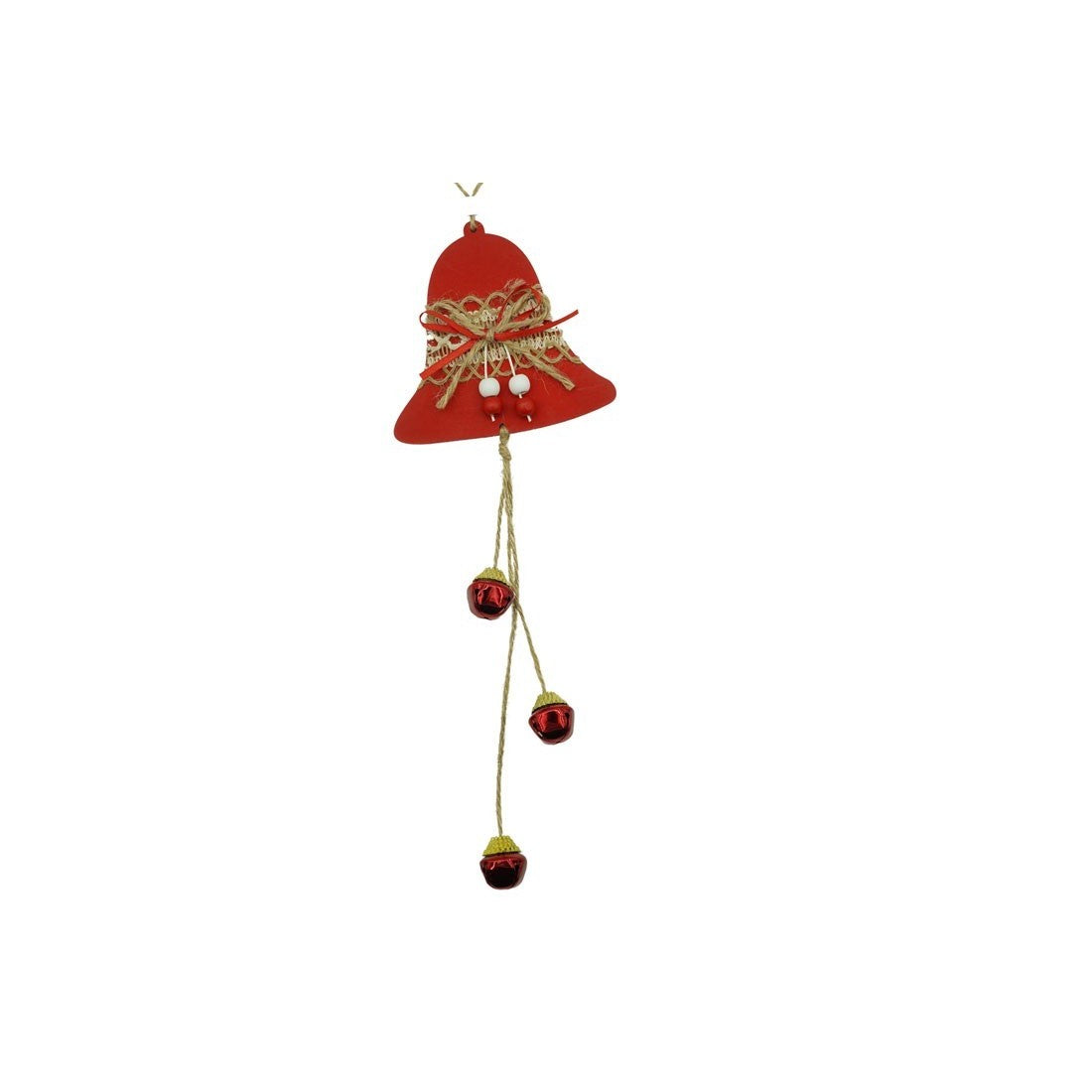 Ornament de brad clopotel, Flippy, rosu, lemn/textil, 36 cm-0