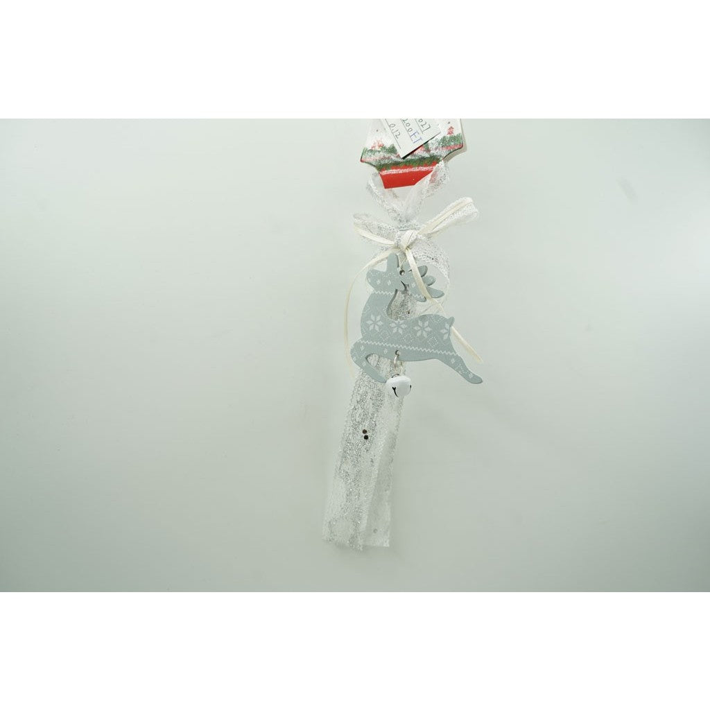 Ornament de brad craciun cerb, Flippy, gri, lemn, 25 cm-0