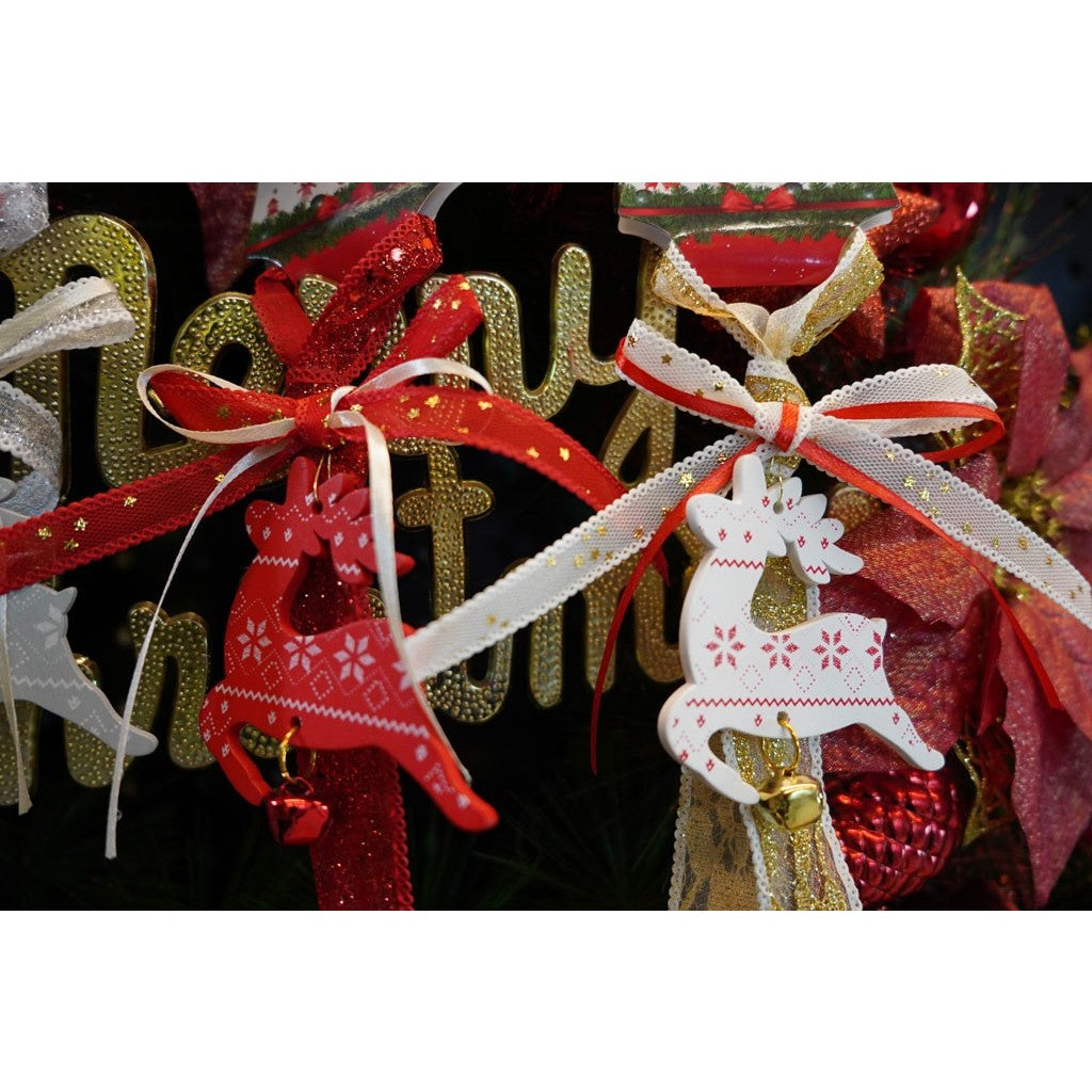 Ornament de brad craciun cerb, Flippy, rosu, lemn, 25 cm-8
