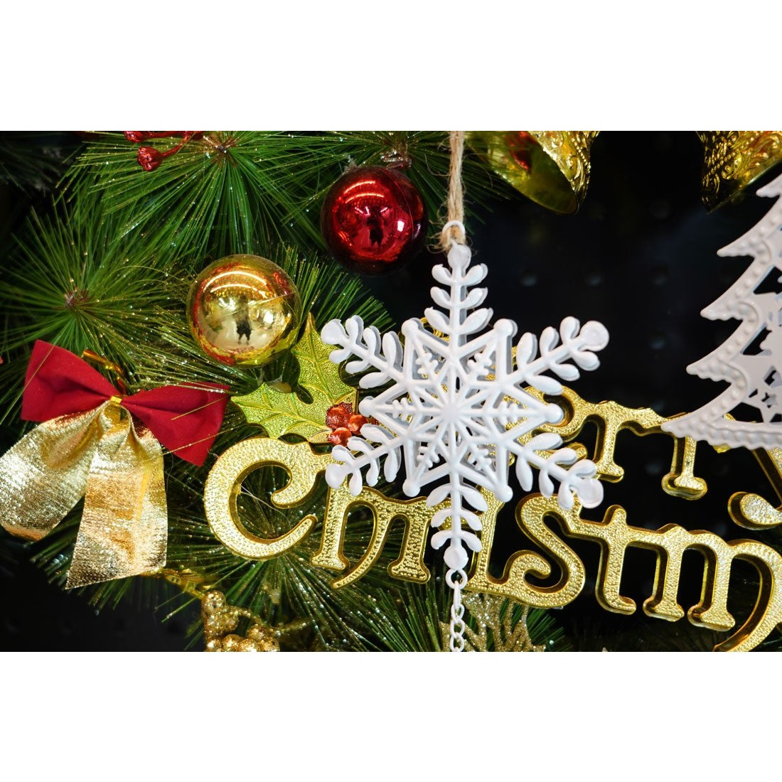 Ornament de brad fulg de nea, Flippy, alb, metal, 20 cm-2