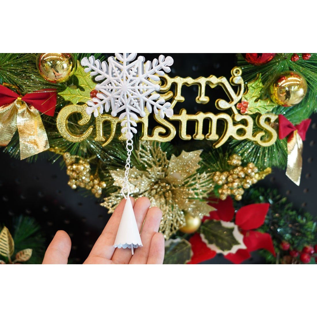 Ornament de brad fulg de nea, Flippy, alb, metal, 20 cm-3