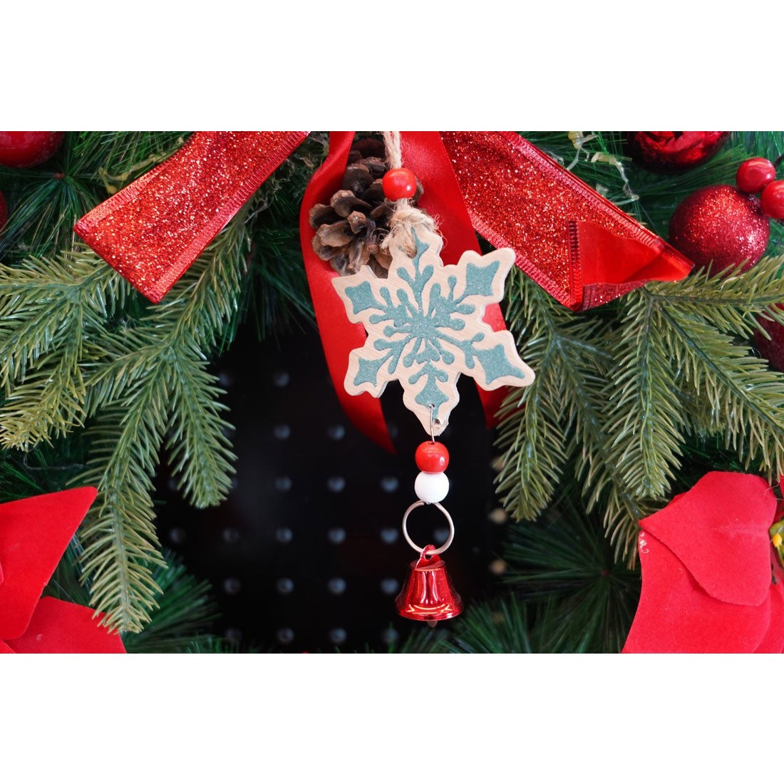 Ornament de brad fulg de nea, Flippy, multicolor, lemn, 18 cm-2